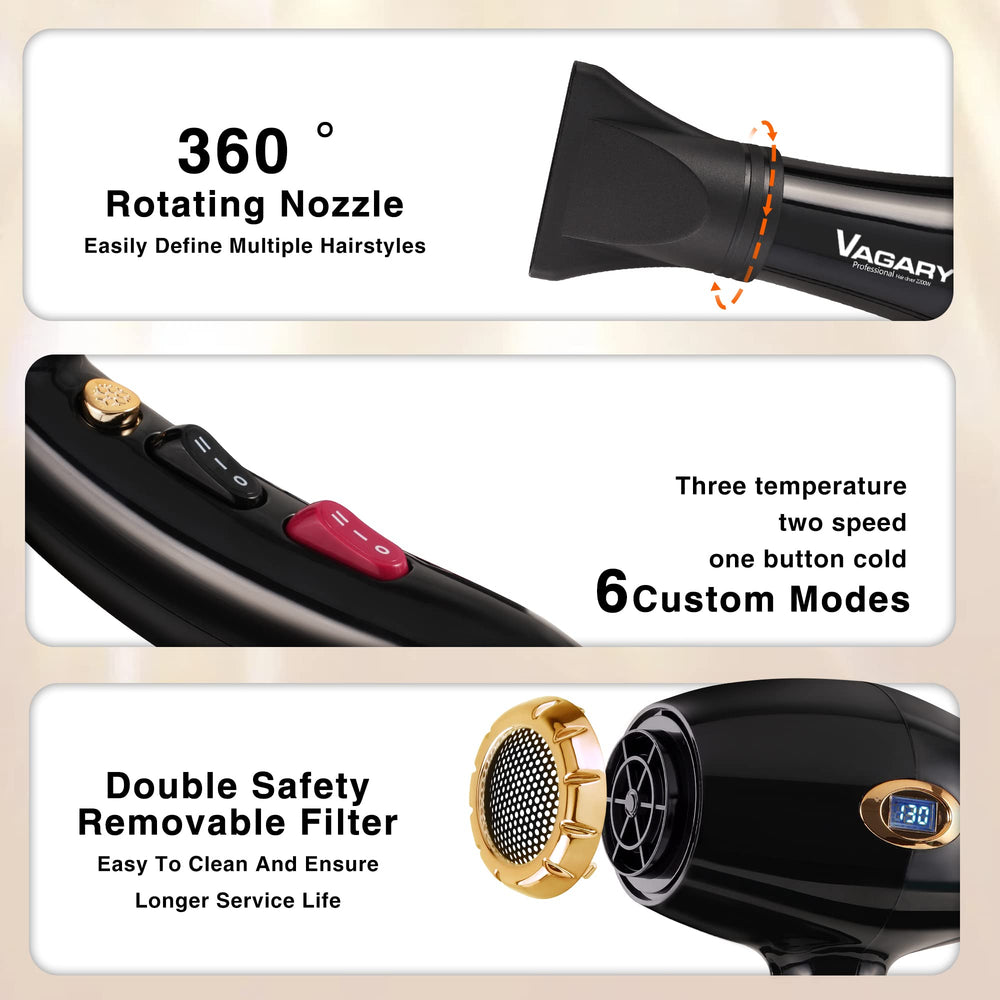 VAGARY 6685G temp display helps precise heat control during styling