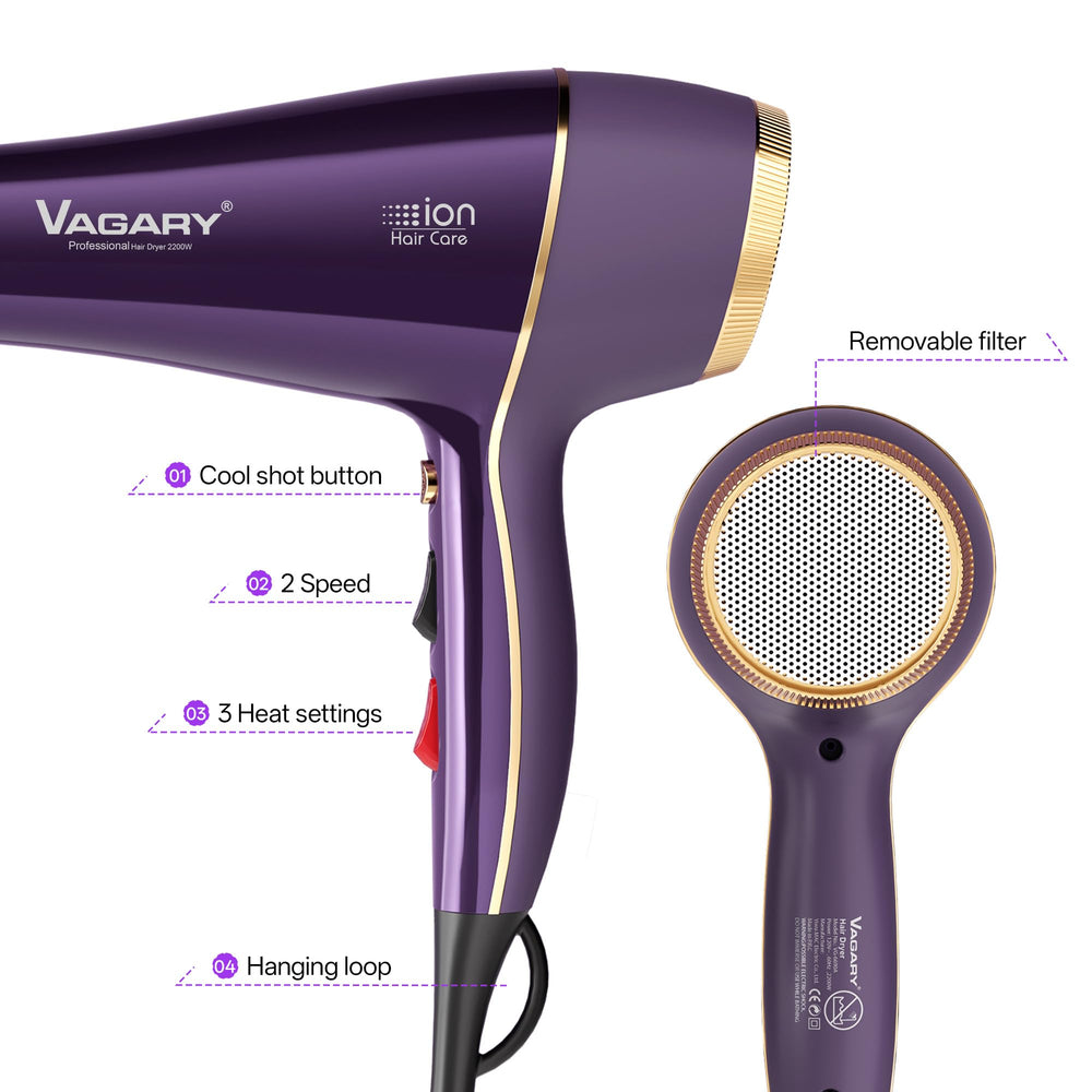 VAGARY 6690A ionic emission for smoother, less static hair
