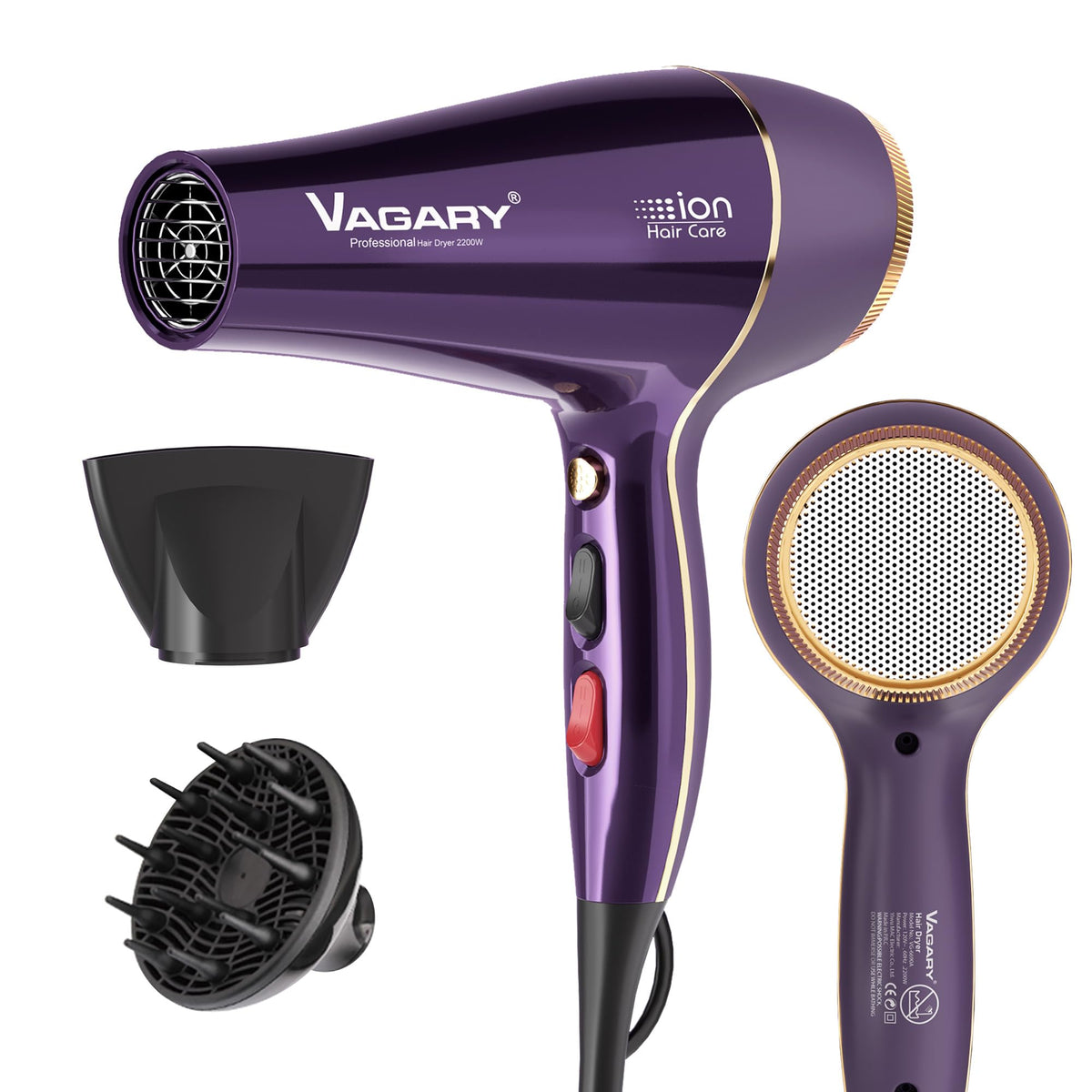 VAGARY 6690A front view hair dryer showing compact design for fast drying