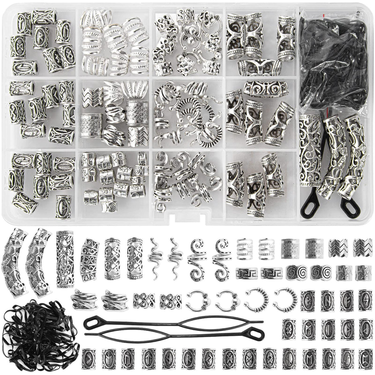 Vaikby Viking rune tube beads collection enhances braids with customizable shine