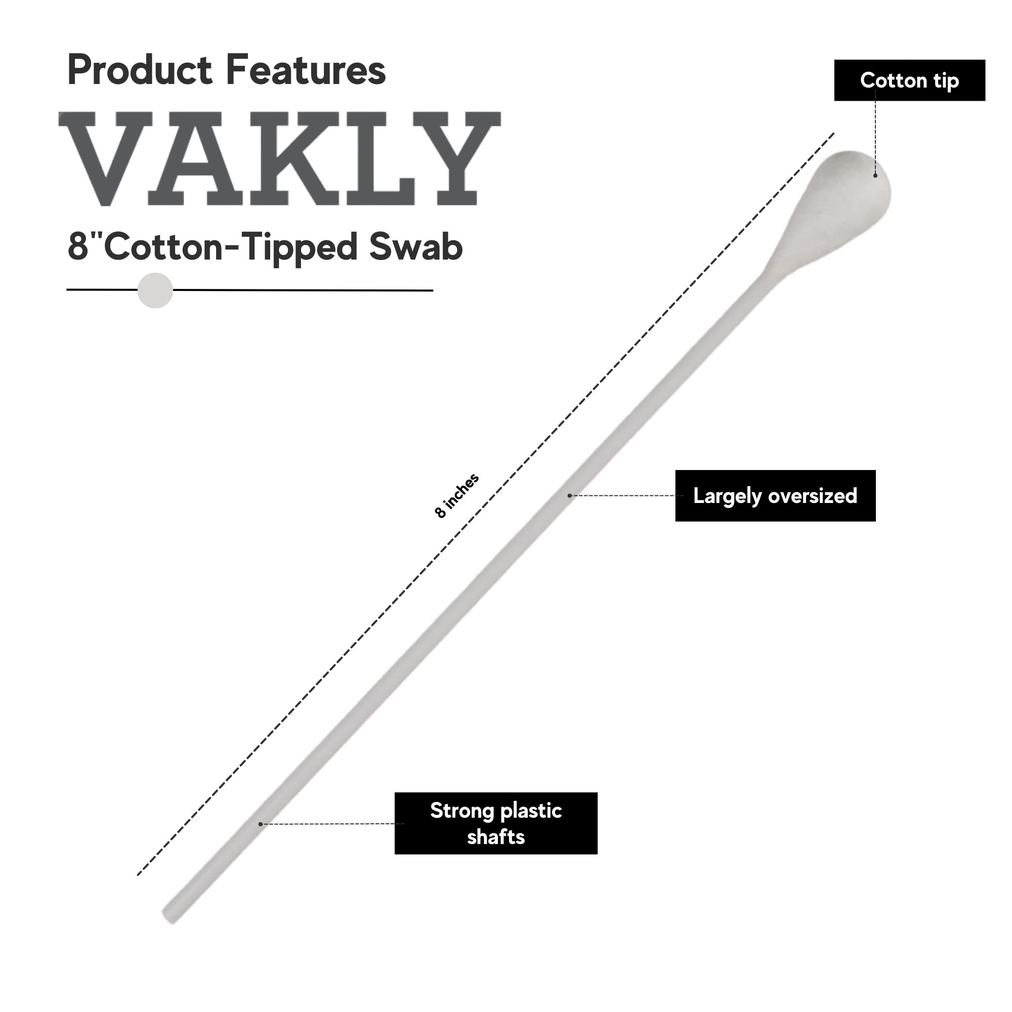 Vakly oversized cotton tipped applicator showing large tip for controlled cleaning