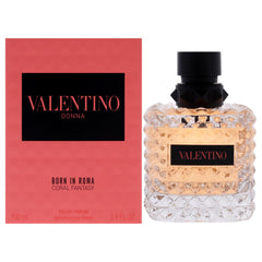 Valentino Donna Born In Roma Coral Fantasy bottle close-up, ideal for day-to-night floral-fruity wear.