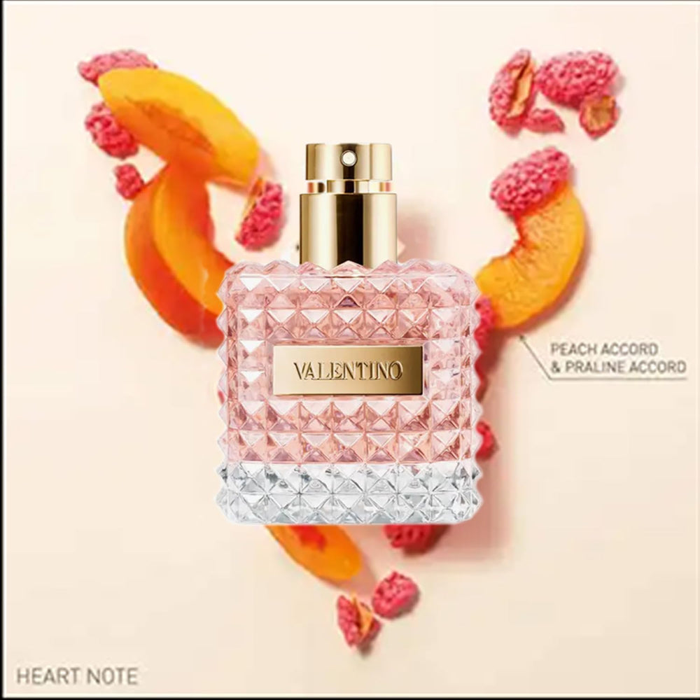Valentino Donna EDP base notes reveal warmth for evening allure.