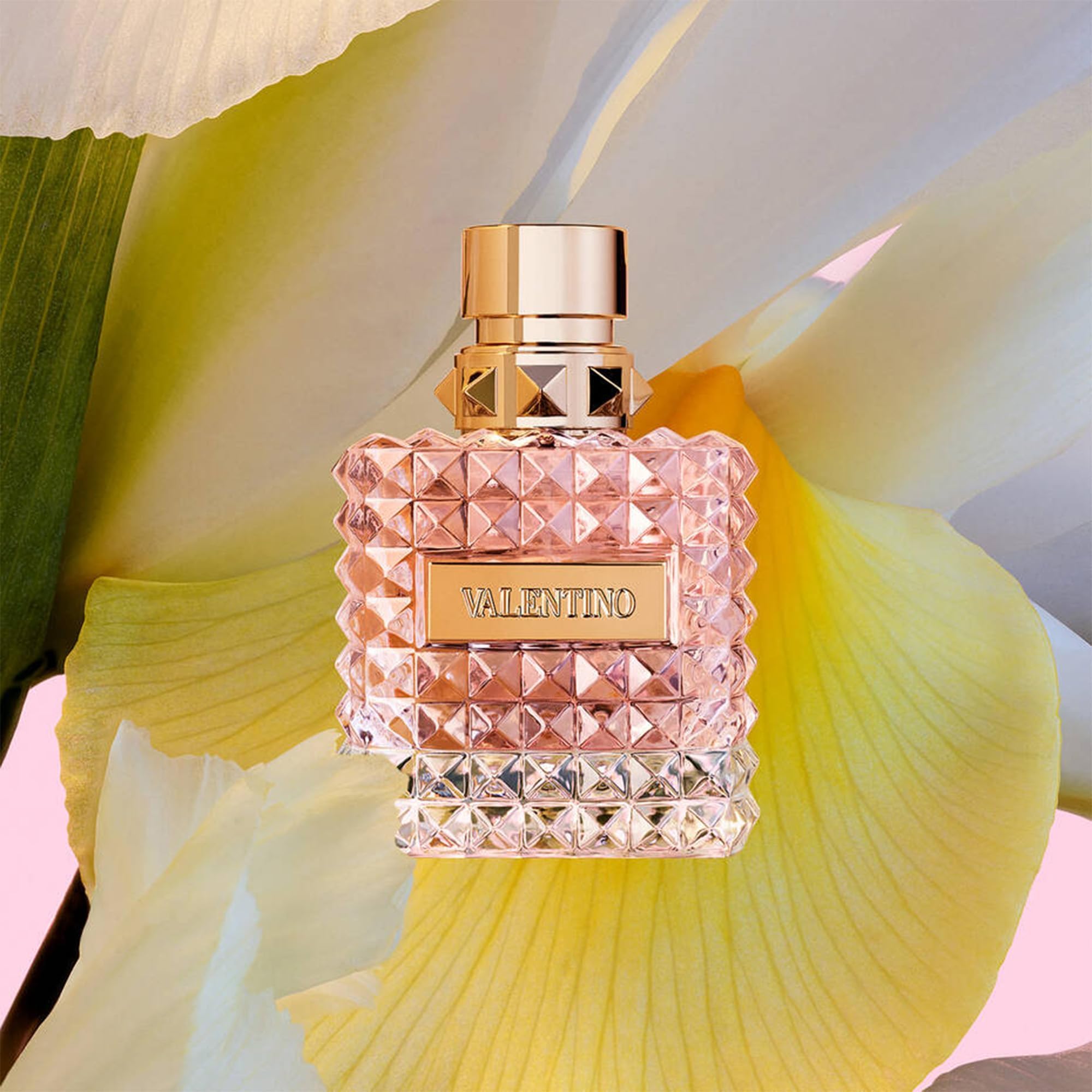 Valentino Donna EDP bottle stud details add Italian couture glamour.
