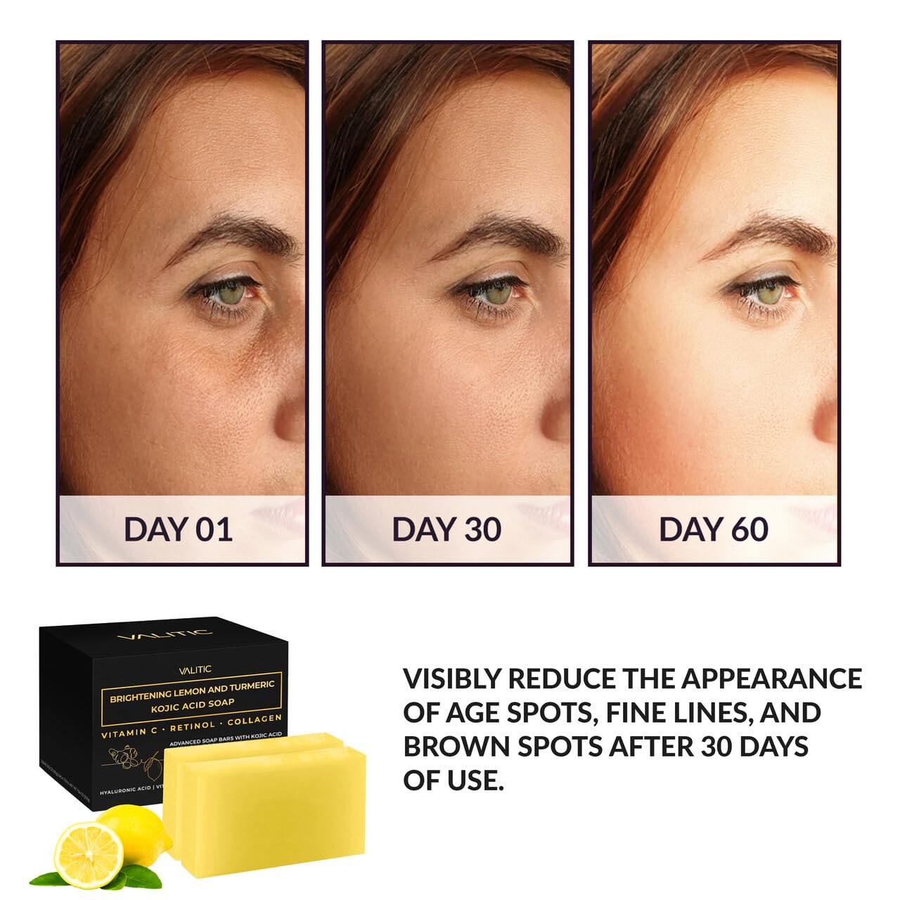 VALITIC lemon-turmeric essence close-up highlights vitamin C and kojic action
