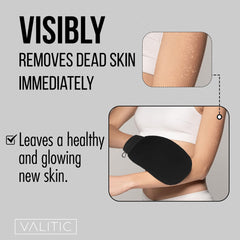 VALITIC exfoliating-glove texture closeup shows microfibers for gentle exfoliation