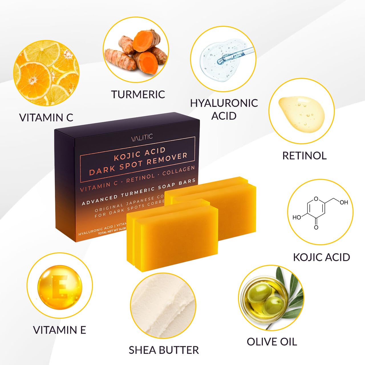 Valitic Kojic Soap Bar on included holder for convenient use