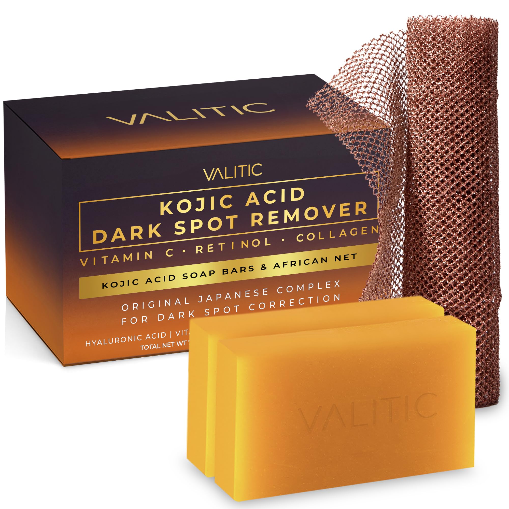 VALITIC Kojic Acid Dark Spot Soap front-pack demonstrates the two-pack bundle for even tone.