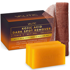 VALITIC Kojic Acid Dark Spot Soap front-pack demonstrates the two-pack bundle for even tone.