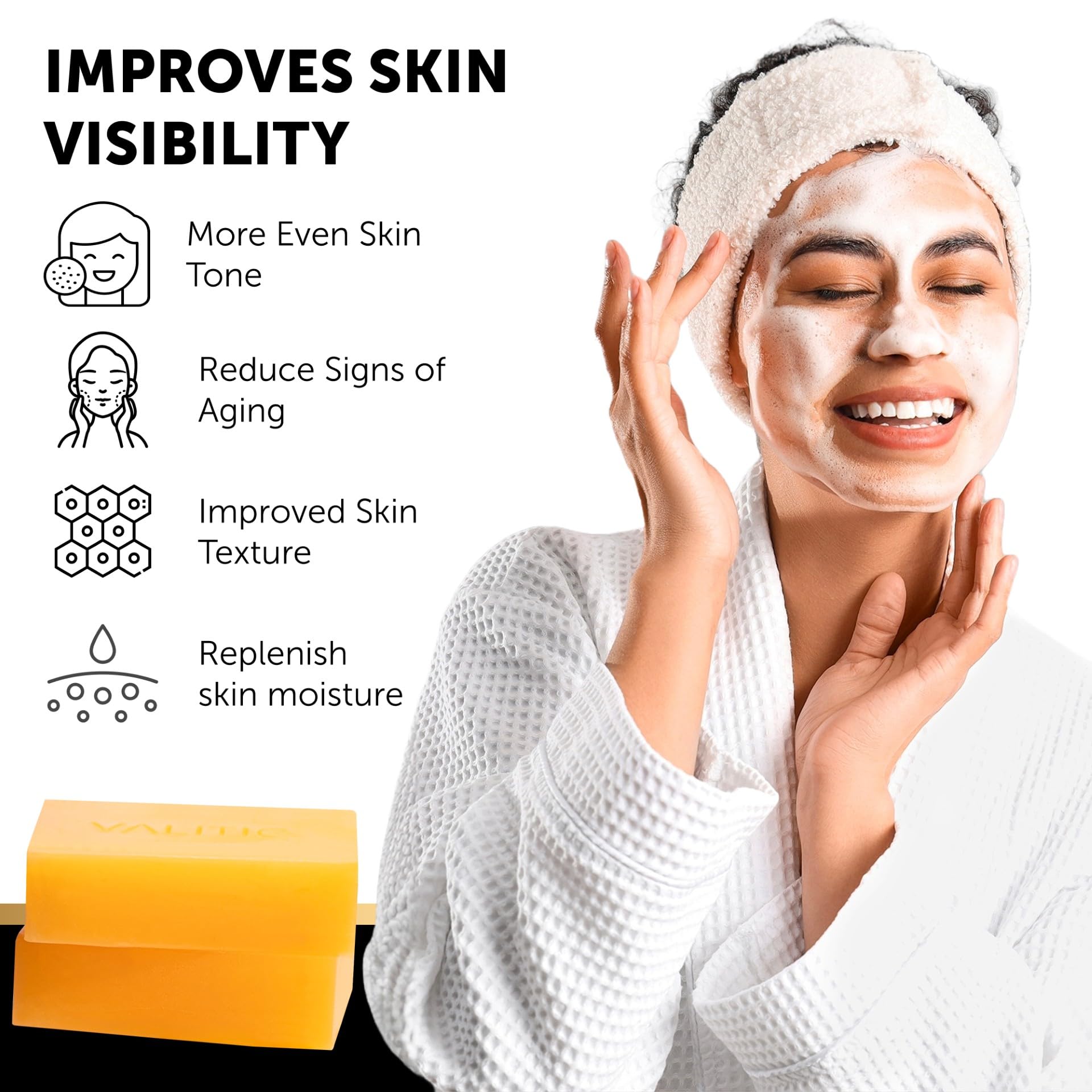 VALITIC Kojic Acid Dark Spot Soap with Retinol for smoother skin texture.