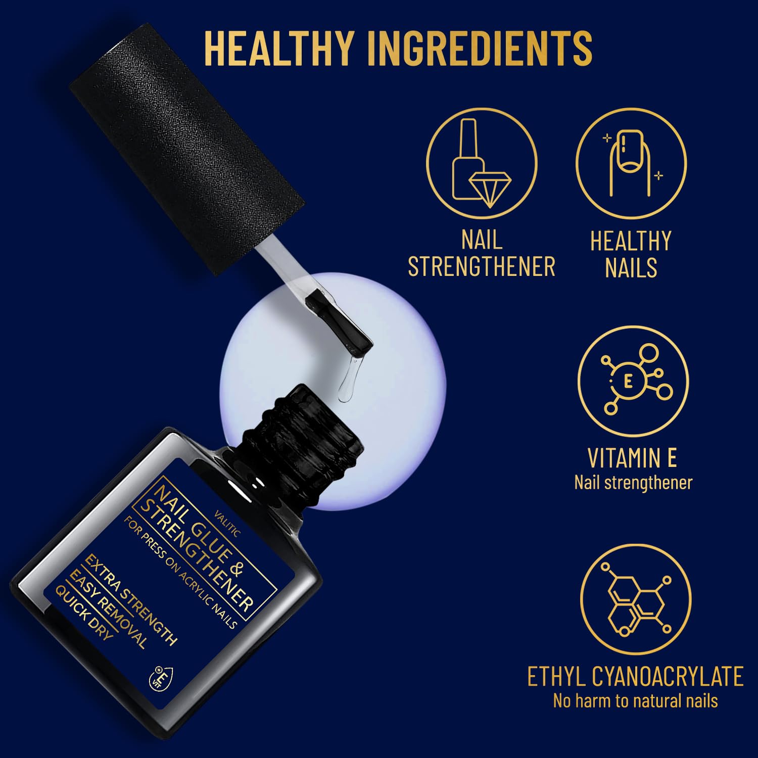 VALITIC nail glue press-on nails attachment demonstrates reliable adhesion.