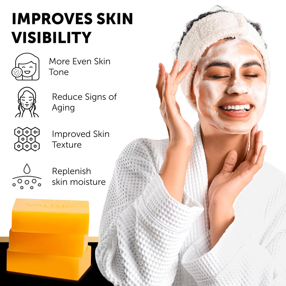 VALITIC Original Japanese Complex soap closeup showing even-tone benefits.