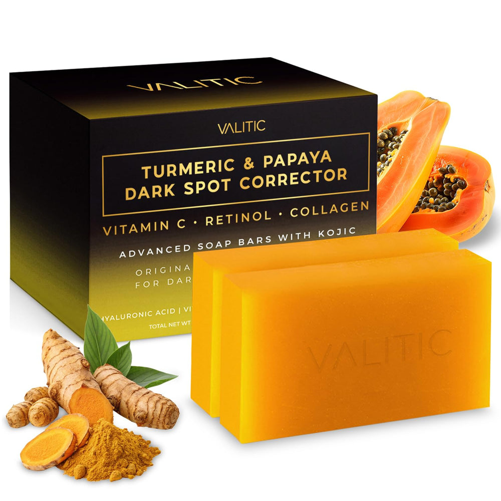 VALITIC papaya-turmeric kojic bar pack displaying radiant-skin potential