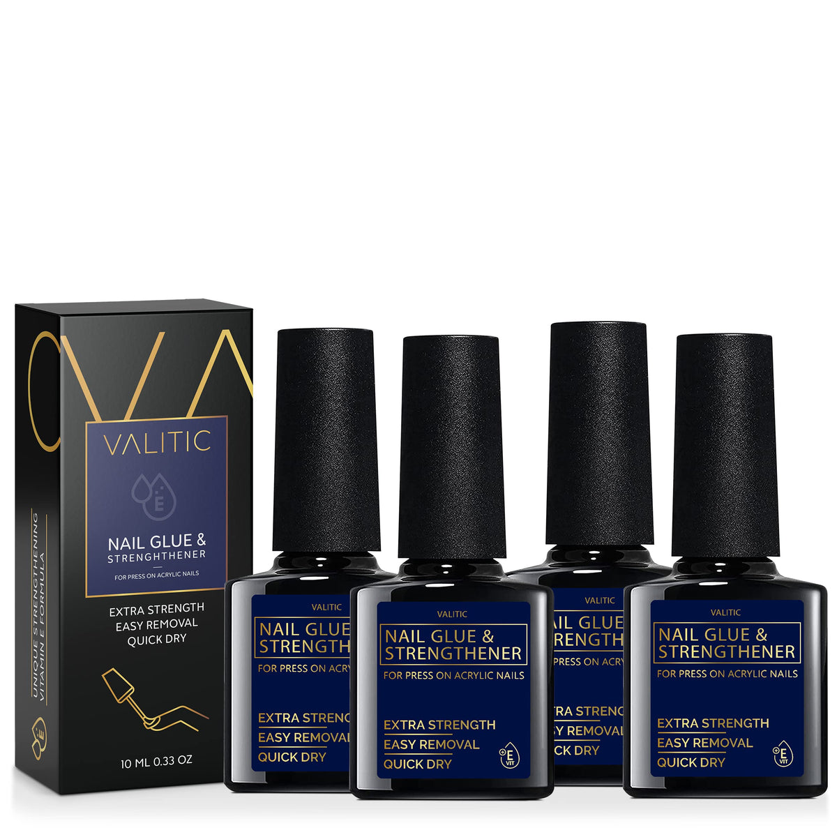 VALITIC strong nail glue bottle closeup for durable hold