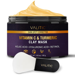 VALITIC Vitamin C Turmeric Clay Mask jar promoting radiant complexion and dark-spot correction potential.