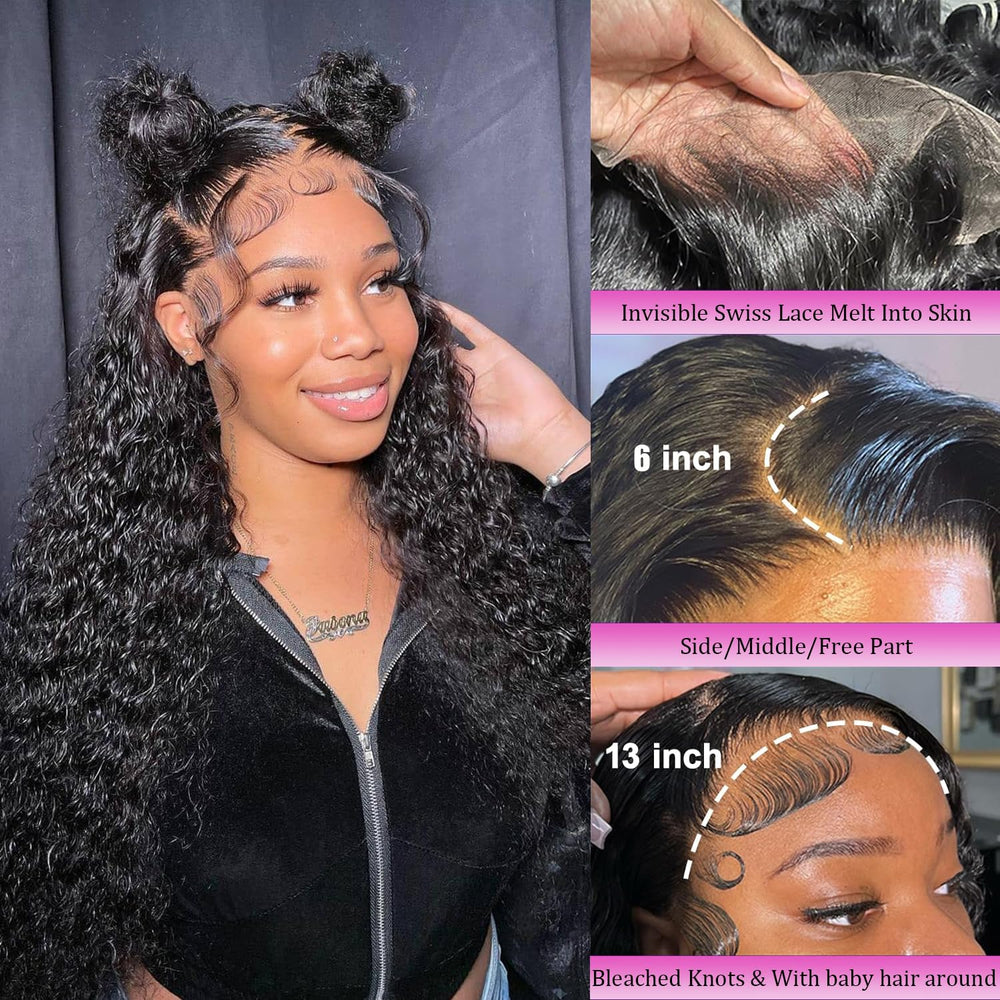 Vamzee deep-wave lace-front wig side-part for versatile styling options