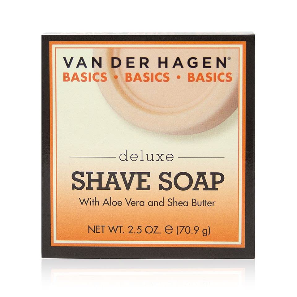 Van Der Hagen Deluxe Shave Soap 3-pack closeup of soap bars showing rich texture.