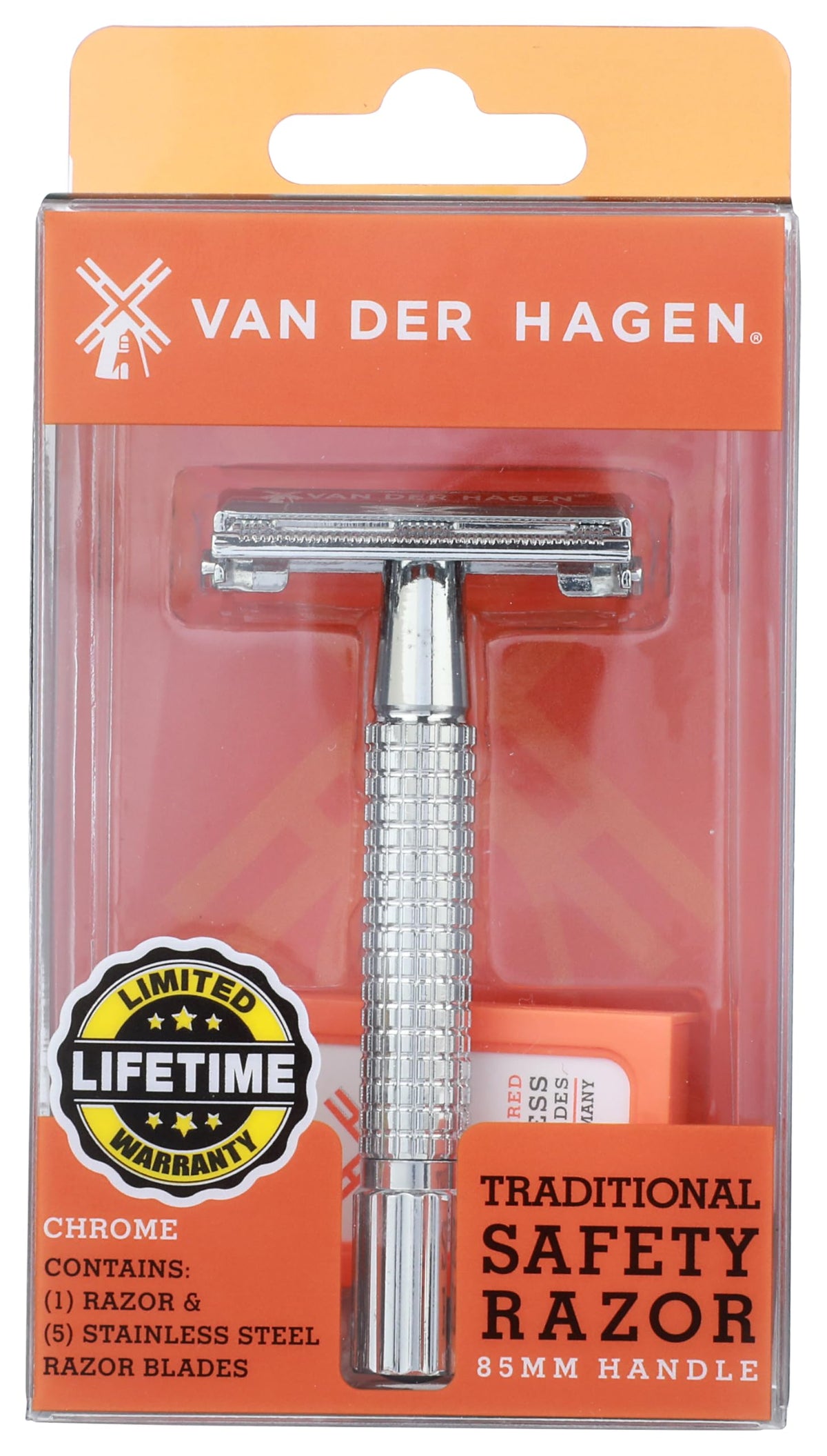 Van Der Hagen traditional safety razor kit chrome for a precise, comfortable shave
