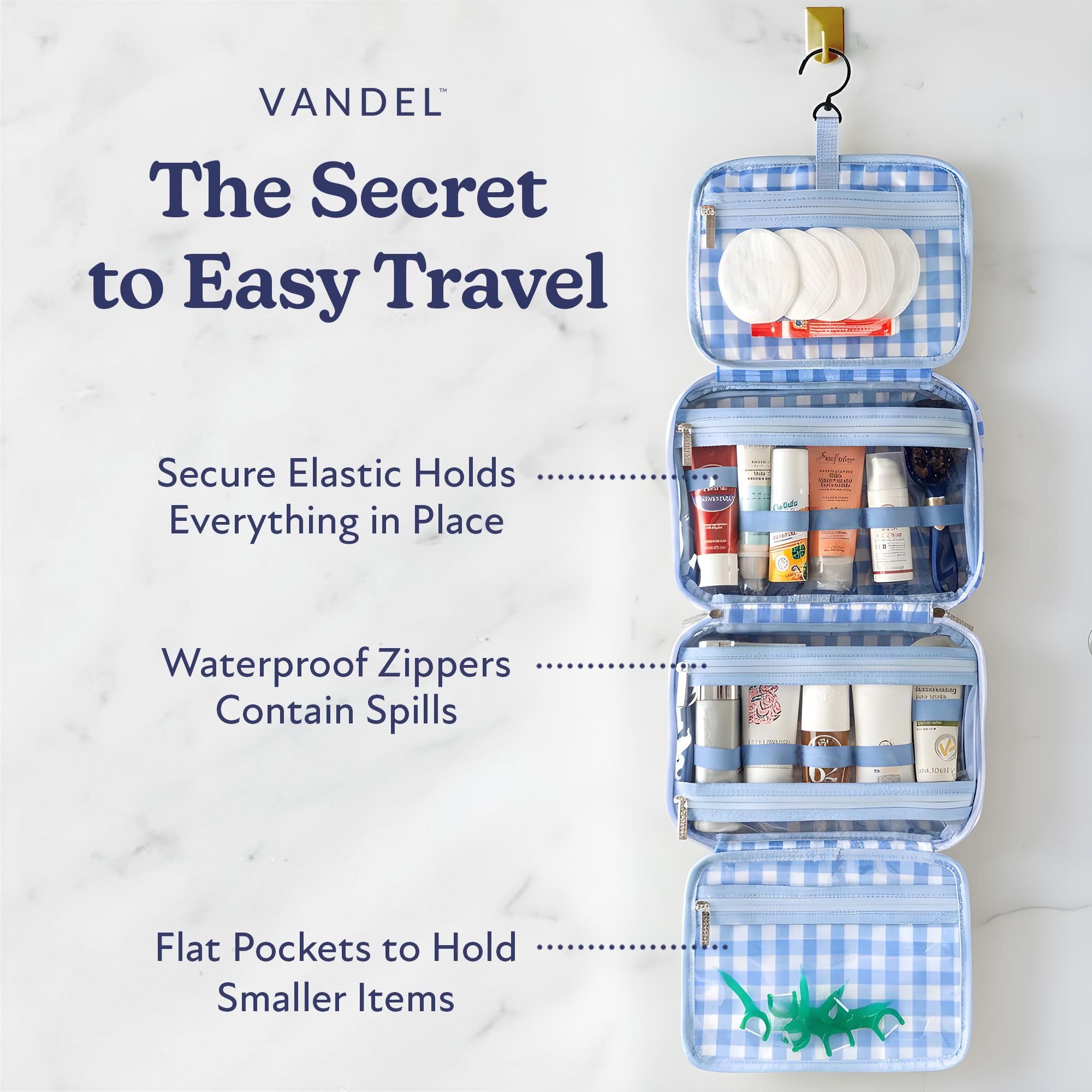 VANDEL swivel-hook hanging setup for easy access on mirrors or doors