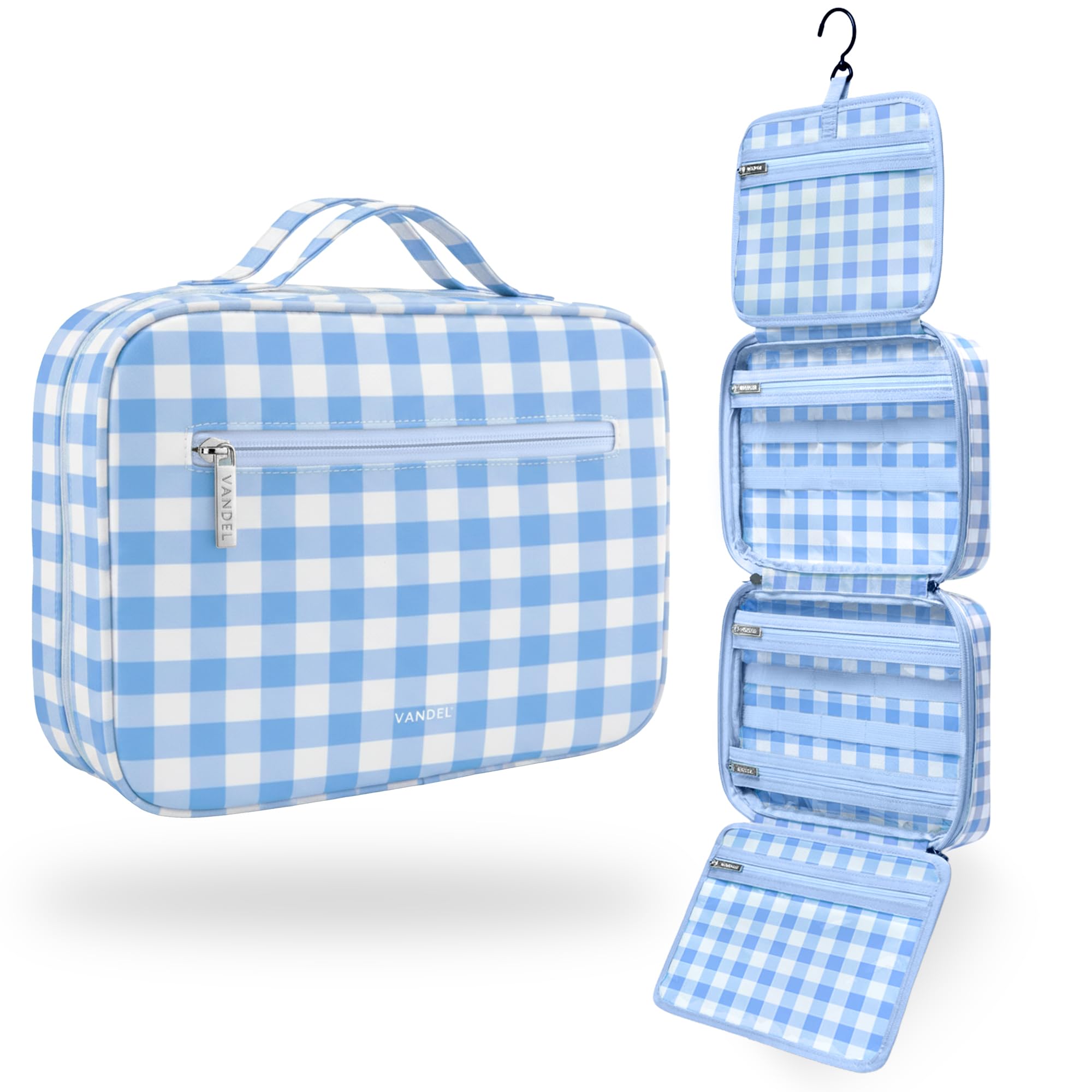 VANDEL waterproof hanging toiletry bag front view with four compartments for easy access