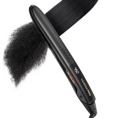 Vanessa PRO flat iron with 1-inch titanium plate for sleek, even heat styling.