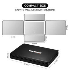 Vanexiss real-glass tri-fold mirror delivers clear reflection for accurate cuts.