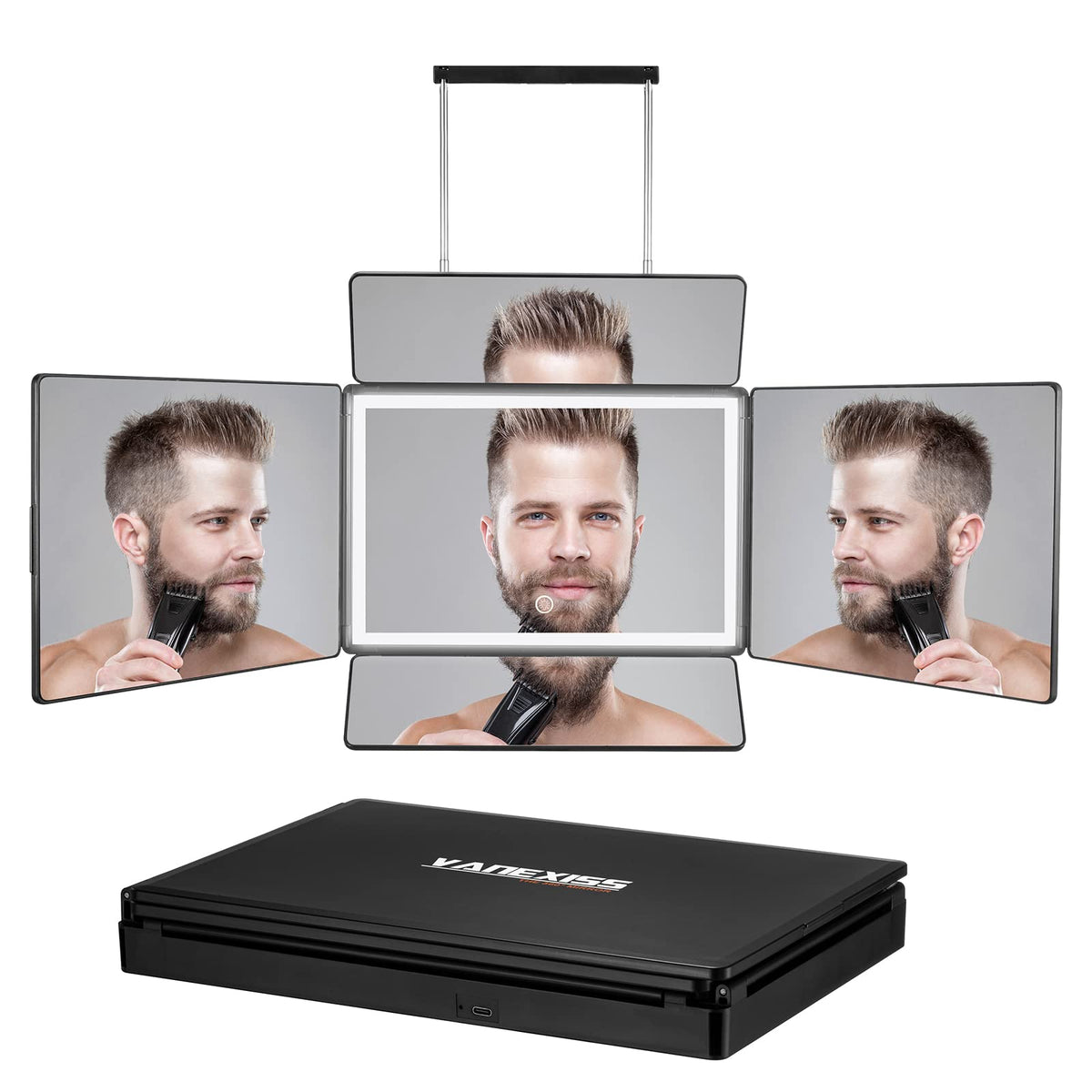 Vanexiss rechargeable 5-way mirror in door lighting for precise, even illumination.