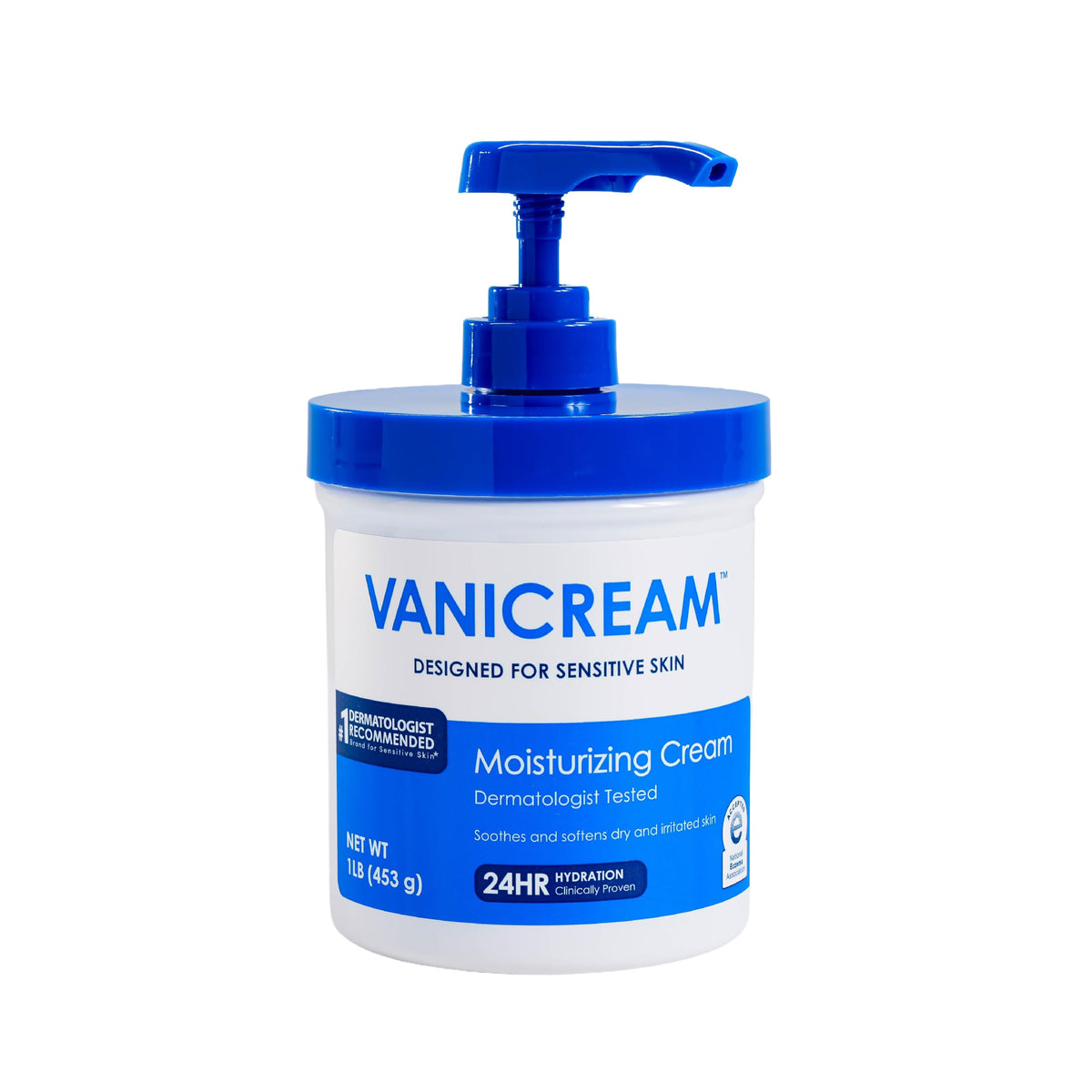 Vanicream front label on 16 oz pump showing product name and unscented formula benefits