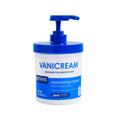 Vanicream front label on 16 oz pump showing product name and unscented formula benefits