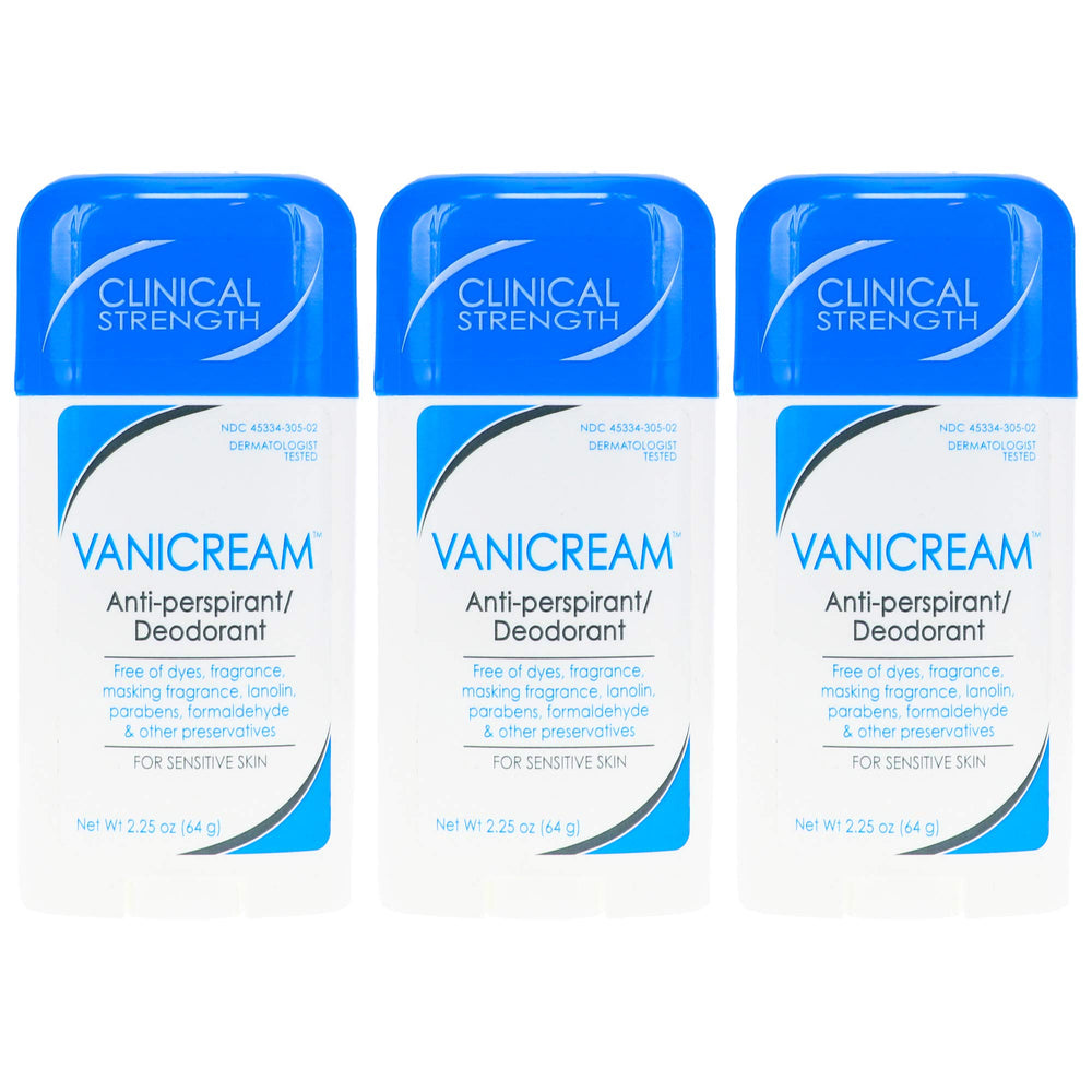 Vanicream Anti-Perspirant 3-pack front view offers fragrance-free daily protection