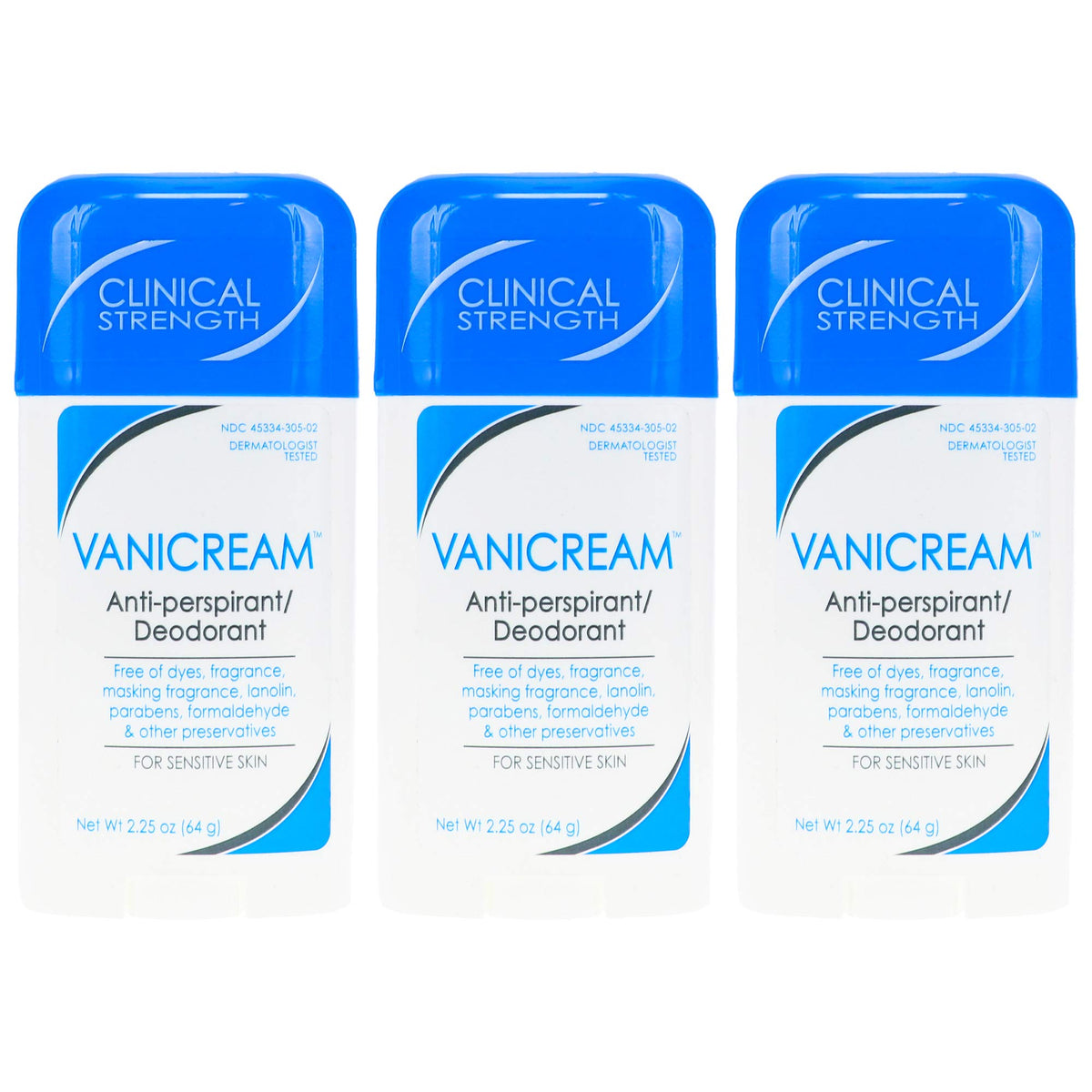 Vanicream Anti-Perspirant 3-pack front view offers fragrance-free daily protection