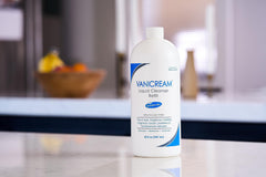 Vanicream cleanser application on hands and face shows mild cleansing for sensitive skin.