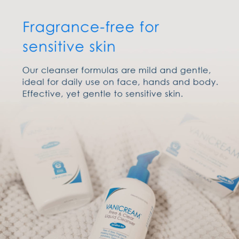 Vanicream family-use scene shows kid-friendly cleansing for sensitive skin.