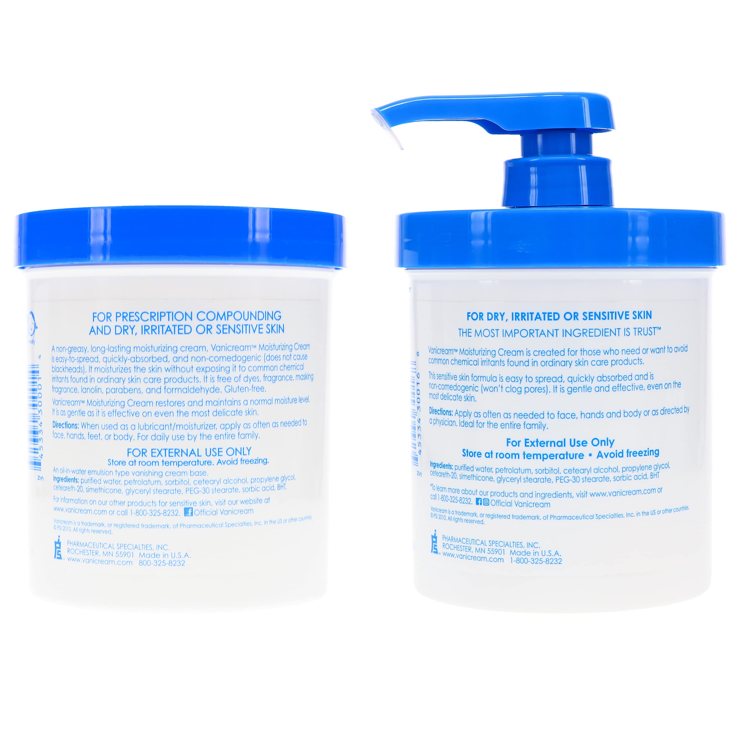 Vanicream fragrance-free and dye-free label indicating a gentle formula.
