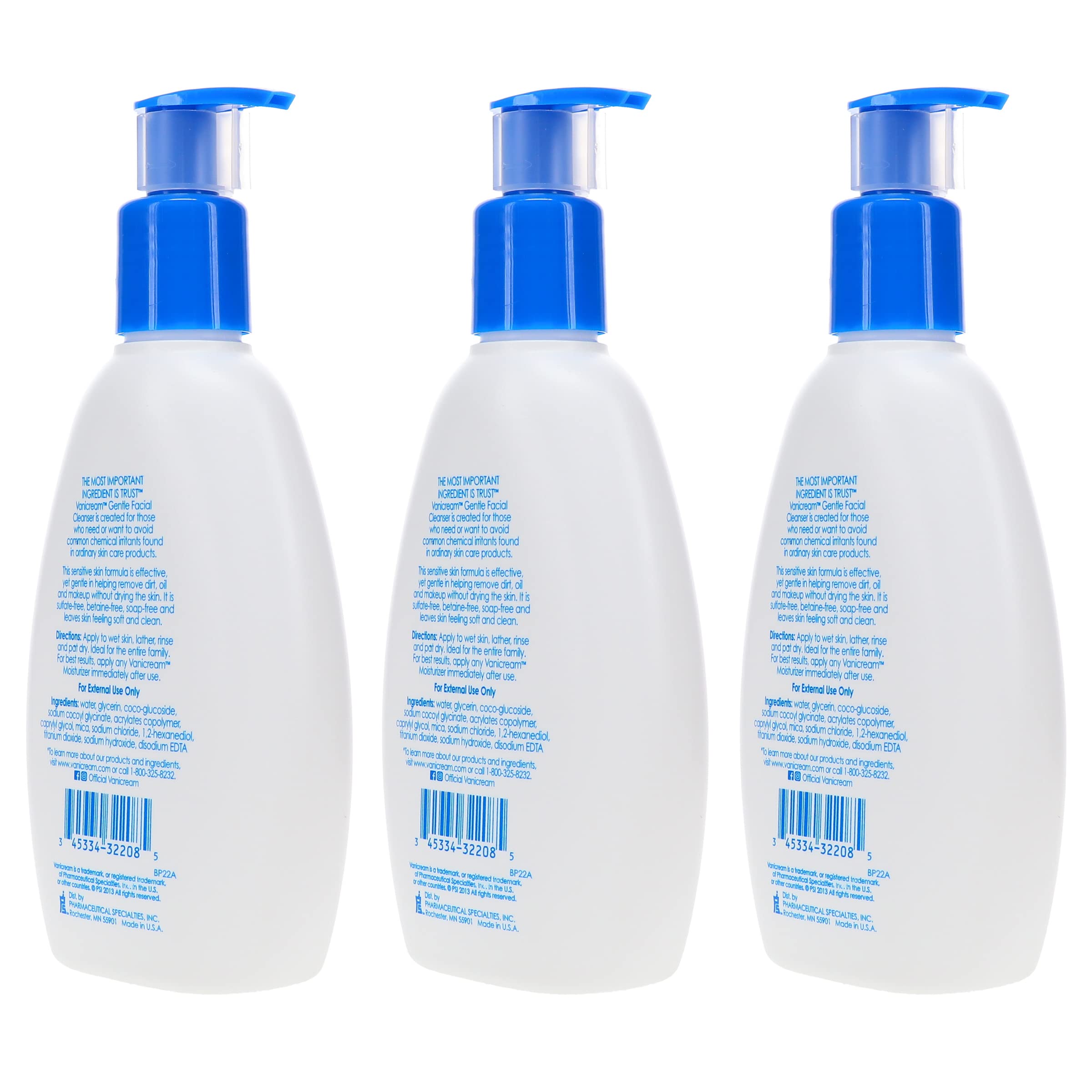 Vanicream Gentle Facial Cleanser dermatologist-tested bottle close-up implies safety and trust.