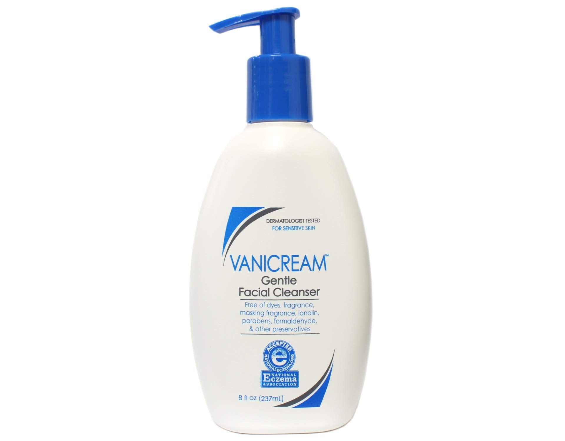 Vanicream Gentle Facial Cleanser label close-up showing fragrance-free formula for sensitive skin.