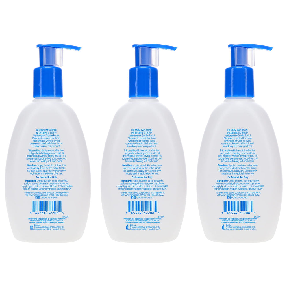 Vanicream Gentle Facial Cleanser pack-of-3 box emphasizes value and family skincare.