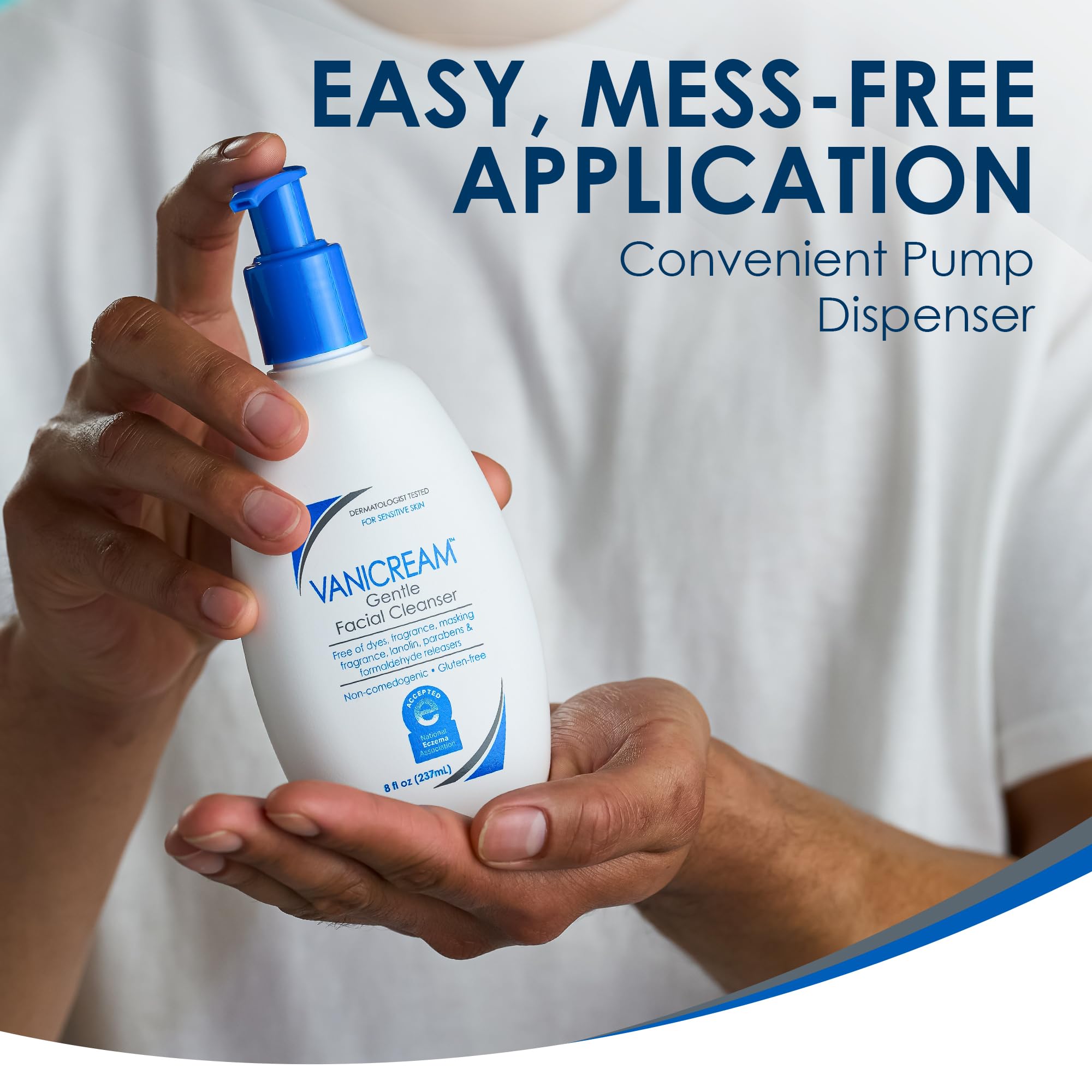 Vanicream Gentle Facial Cleanser on wet skin illustrates lathering before rinsing.