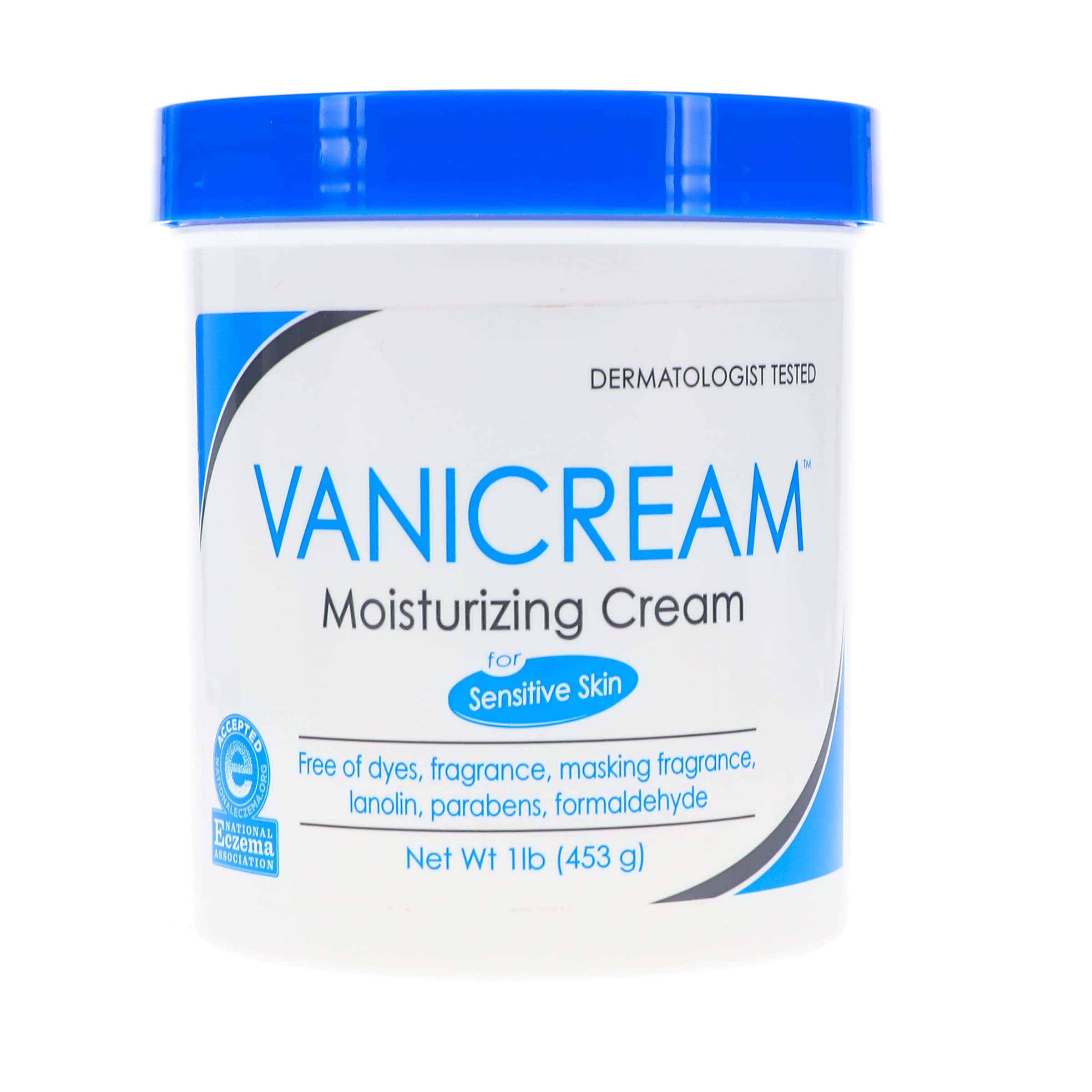 Vanicream jar packaging and pump dispenser in travel-friendly setup.