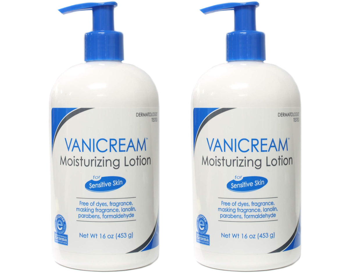 Vanicream Moisturizing Lotion front view with two 8-ounce bottles for gentle daily hydration