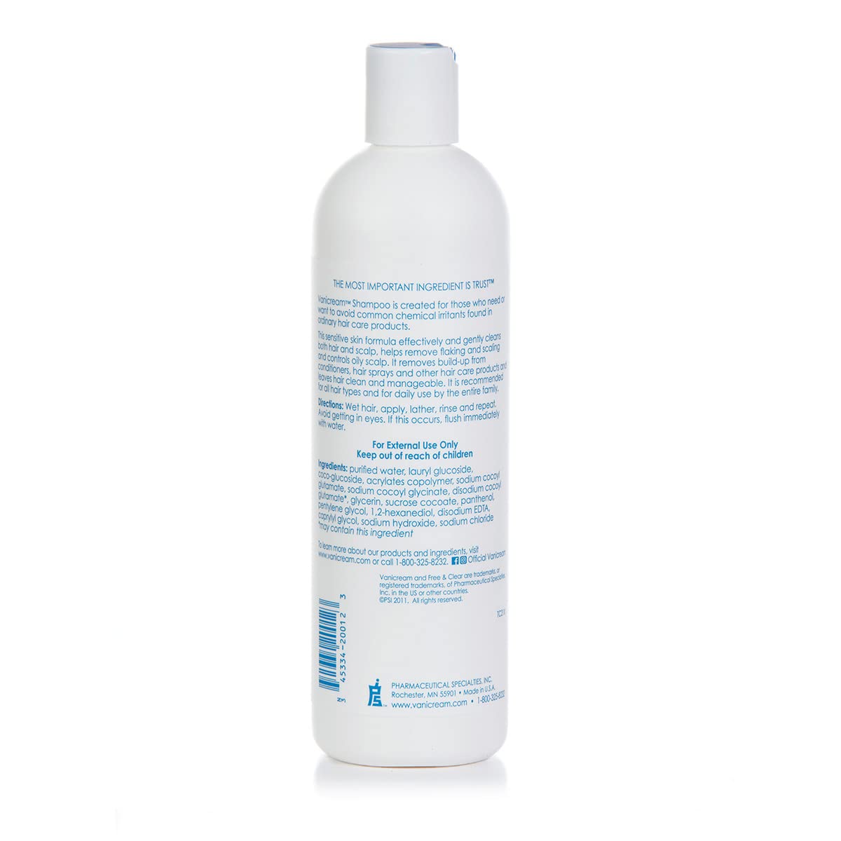 Vanicream back label close-up with ingredients and dermatologist-tested reassurance