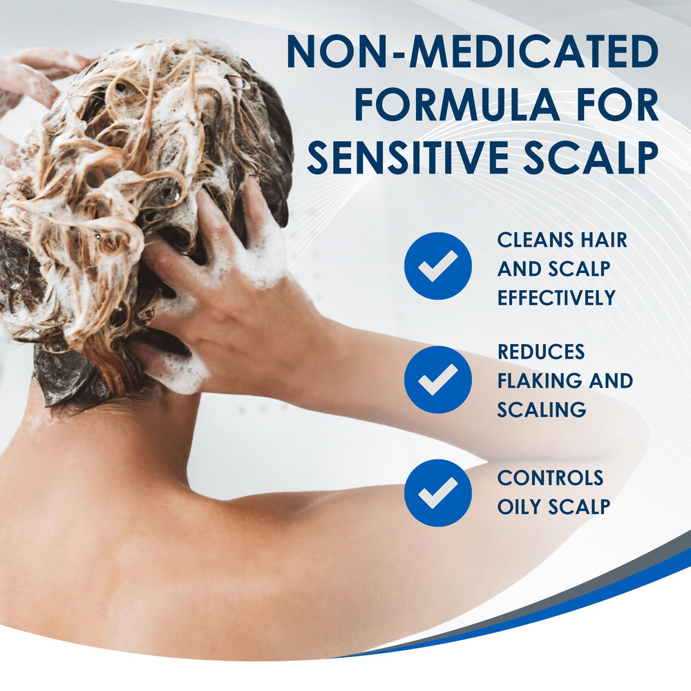 Vanicream shampoo being dispensed and lathered, demonstrating gentle cleansing action