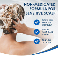 Vanicream shampoo being dispensed and lathered, demonstrating gentle cleansing action