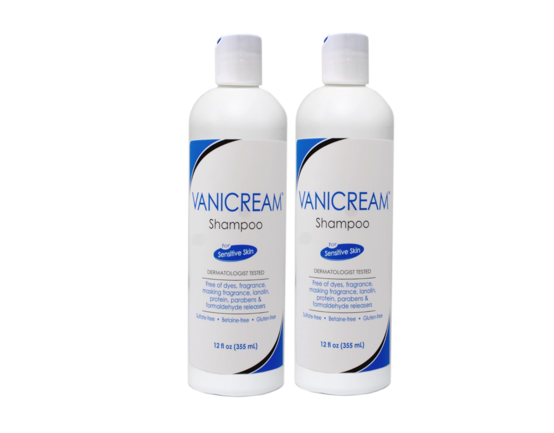 Vanicream Shampoo bottle pour demonstrates fragrance-free cleansing for sensitive scalps.