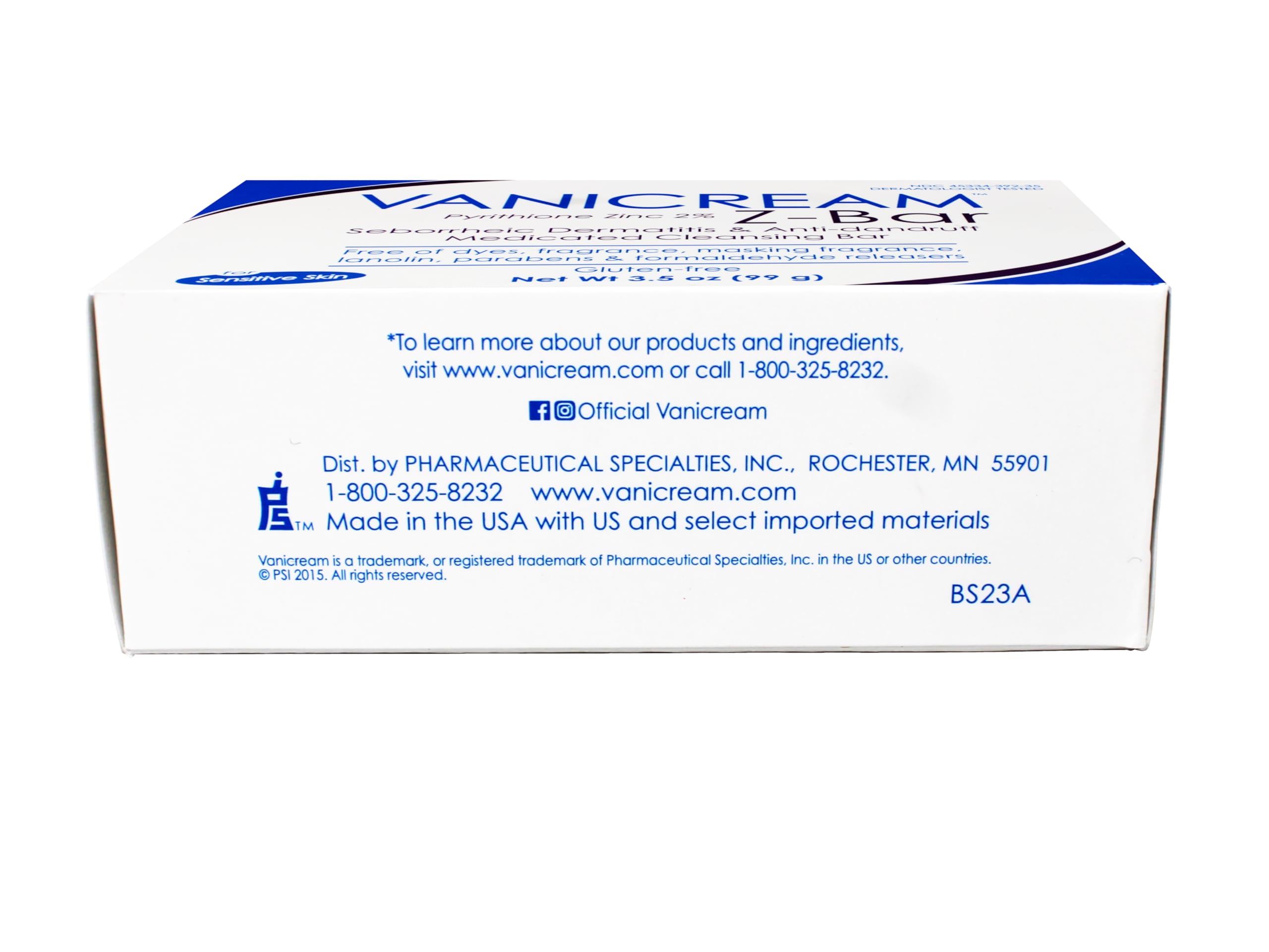 Vanicream Z-Bar used on scalp, soap-free and gluten-free formula.