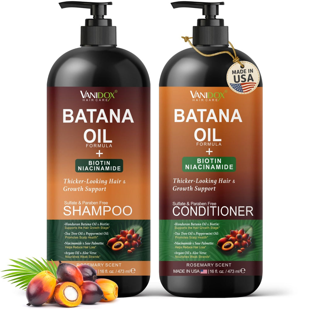 VANIDOX Batana Oil Shampoo bottle showcasing fuller-looking hair potential