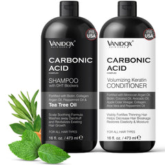 VANIDOX carbonic acid shampoo bottle closeup for refreshing scalp cleansing.