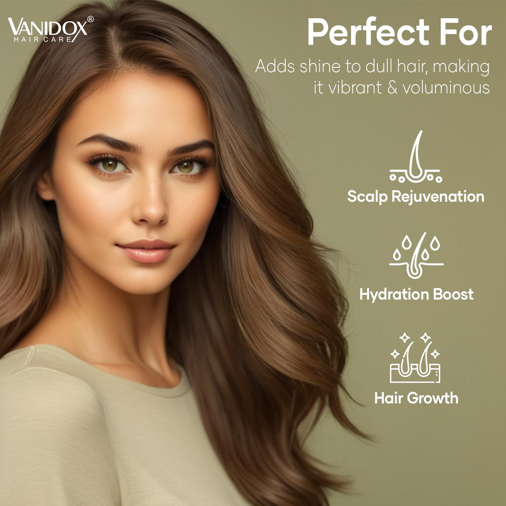 VANIDOX carbonic shampoo biotin ingredients graphic highlights nourishment for hair vitality