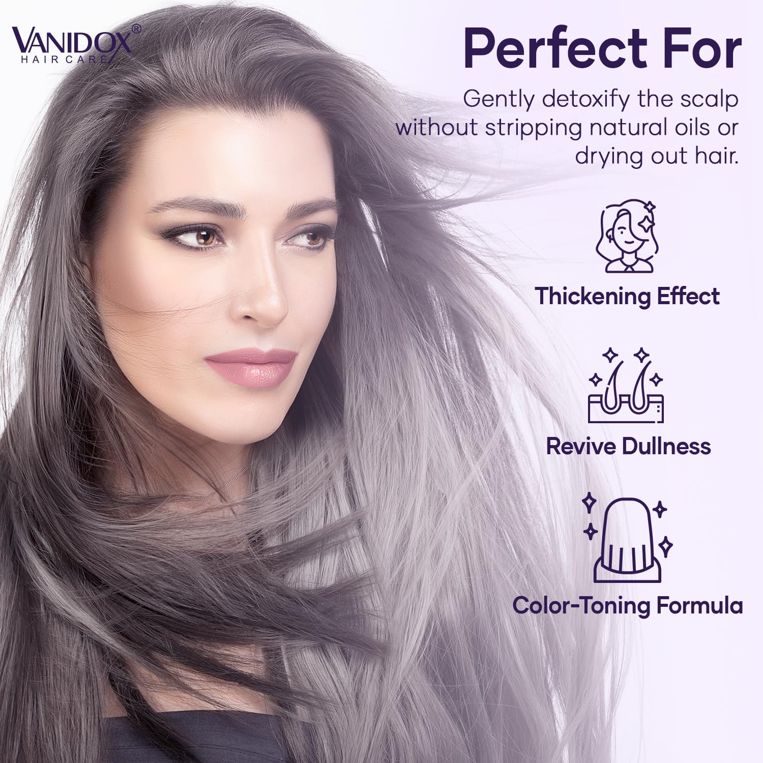 VANIDOX sulfate-free shampoo packaging emphasizes gentle cleansing for color-treated hair.