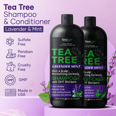 Vanidox Tea Tree Conditioner bottle highlighting detangling performance.